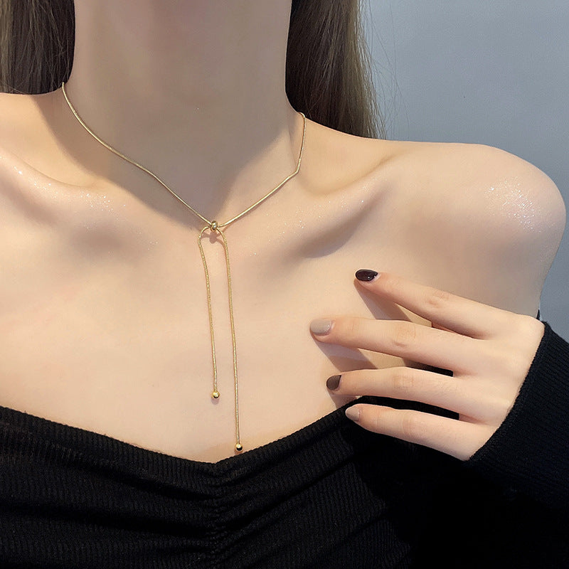 Kalung Panjang Wanita Lapis Emas 18K - Stainless Steel, Terjangkau, Elegan & Cocok untuk Sehari-hari! - 我的商店