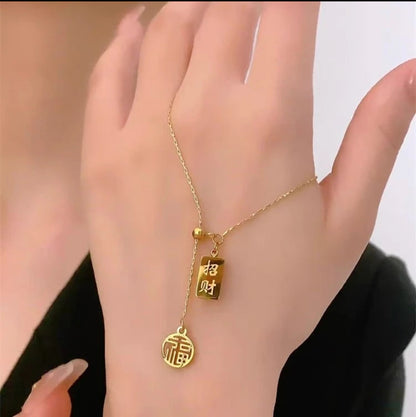 Grosir Kalung Wanita Stainless Steel Berliontin Emas Fu - Simbol Keberuntungan, Trendi & Tidak Kusam! - 我的商店