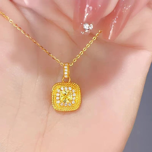 Cincin Wanita Kristal Kuning Emas 18K - Stainless Steel Anti Kusam Gaya Korea - 我的商店