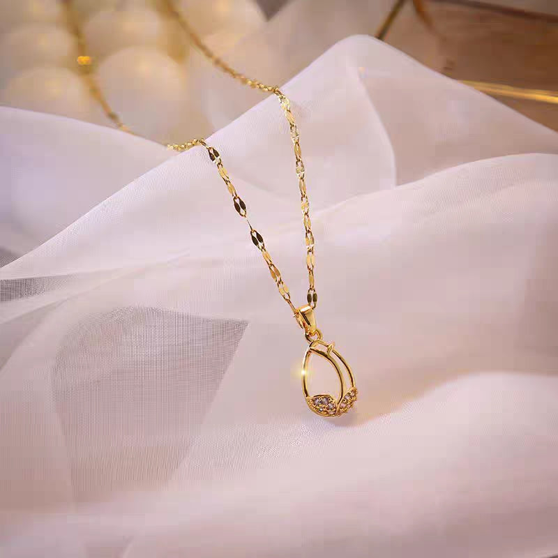 Kalung Bunga Tulip Wanita - Liontin Emas Anti Kusam dengan Rantai Elegan - 我的商店