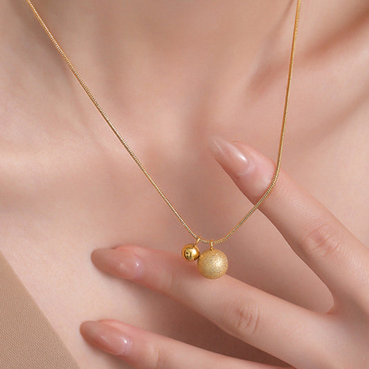 Kalung Bola Keberuntungan Emas 18K untuk Wanita – Perhiasan Stainless Steel Anti Karat Gaya Korea - 我的商店