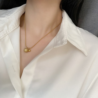Kalung Bola Keberuntungan Emas 18K untuk Wanita – Perhiasan Stainless Steel Anti Karat Gaya Korea - 我的商店