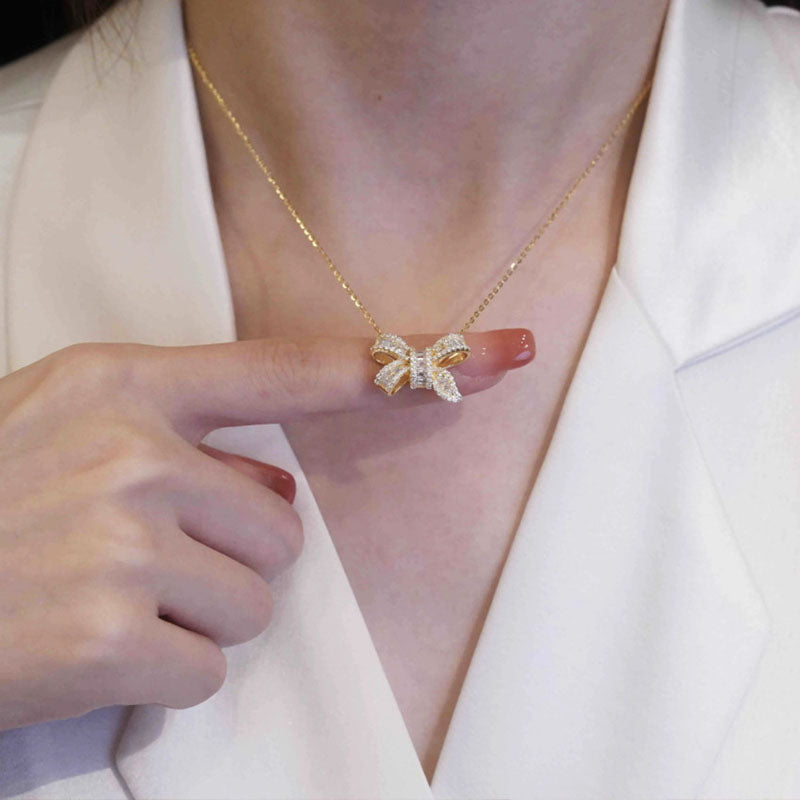 Kalung Wanita Busur Emas 18K - Stainless Steel, Tidak Kusam, Elegan & Cocok untuk Setiap Acara! 我的商店