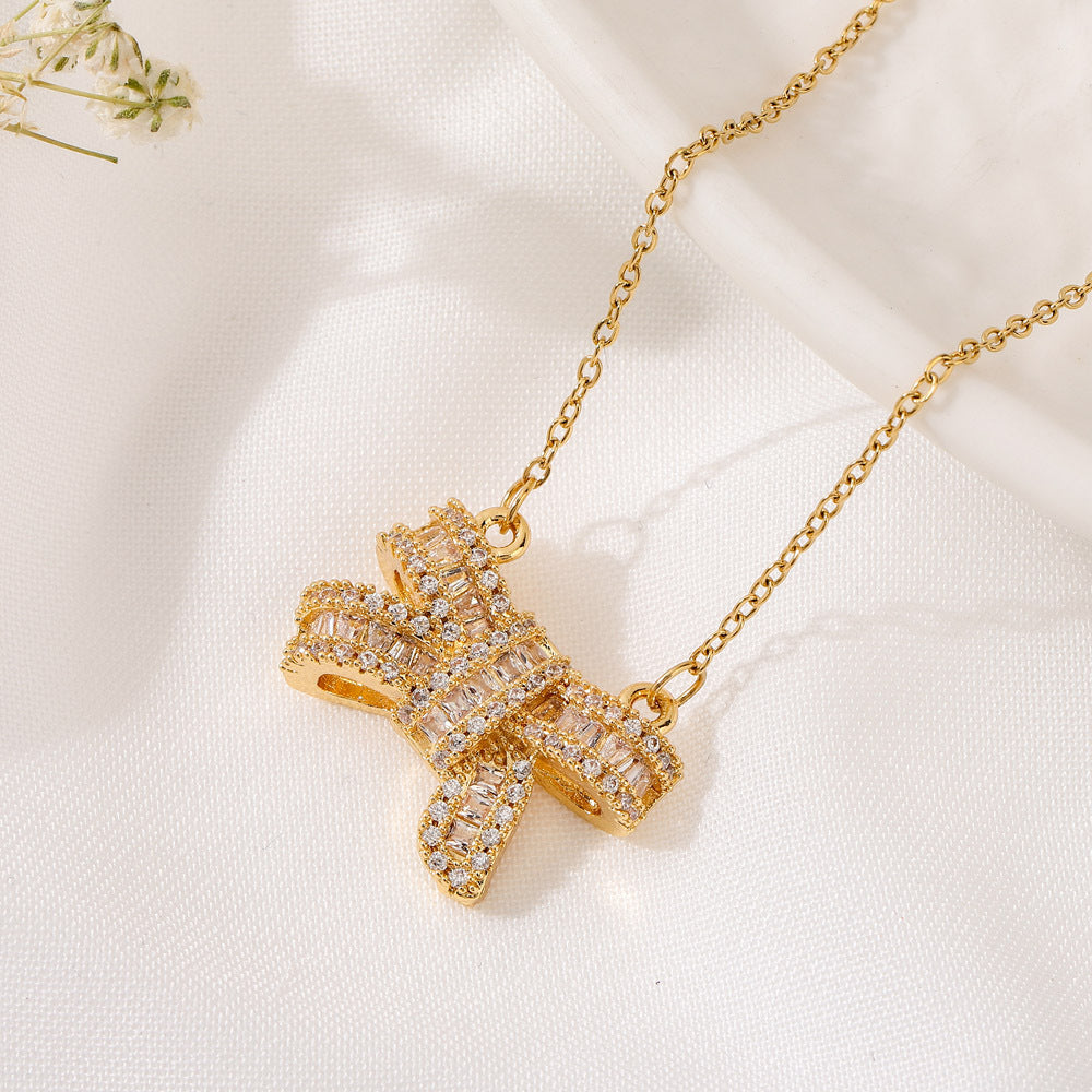 Kalung Wanita Busur Emas 18K - Stainless Steel, Tidak Kusam, Elegan & Cocok untuk Setiap Acara! 我的商店