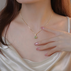 Kalung Giok Hetian Emas 18K - Stainless Steel Anti Kusam, Aksesoris Fashion & Pembawa Rezeki