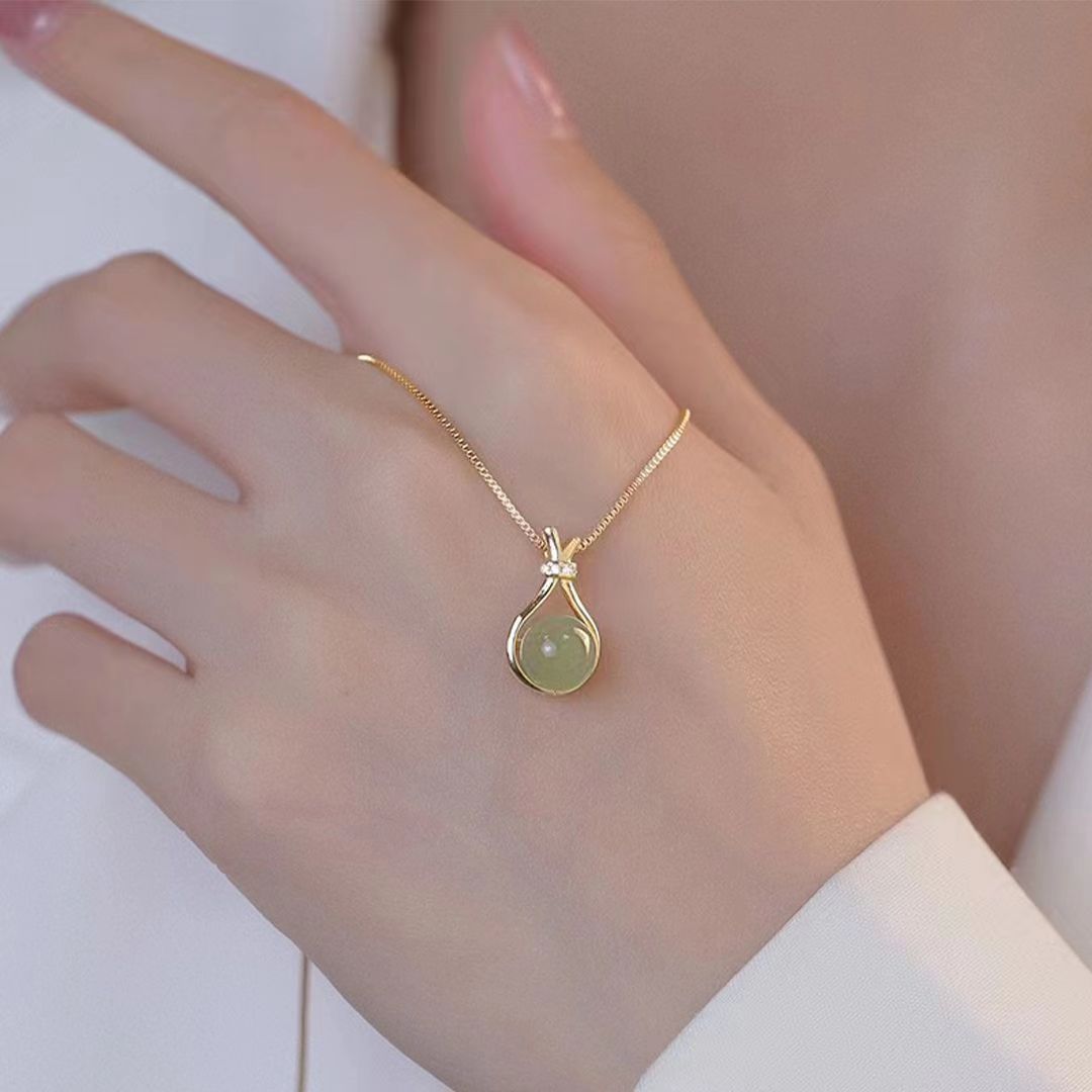 Kalung Giok Hetian Emas 18K - Stainless Steel Anti Kusam, Aksesoris Fashion & Pembawa Rezeki - 我的商店