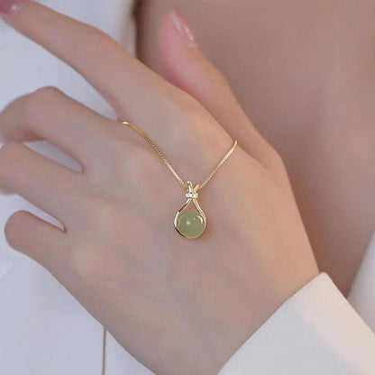 Kalung Giok Hetian Emas 18K - Stainless Steel Anti Kusam, Aksesoris Fashion & Pembawa Rezeki - 我的商店