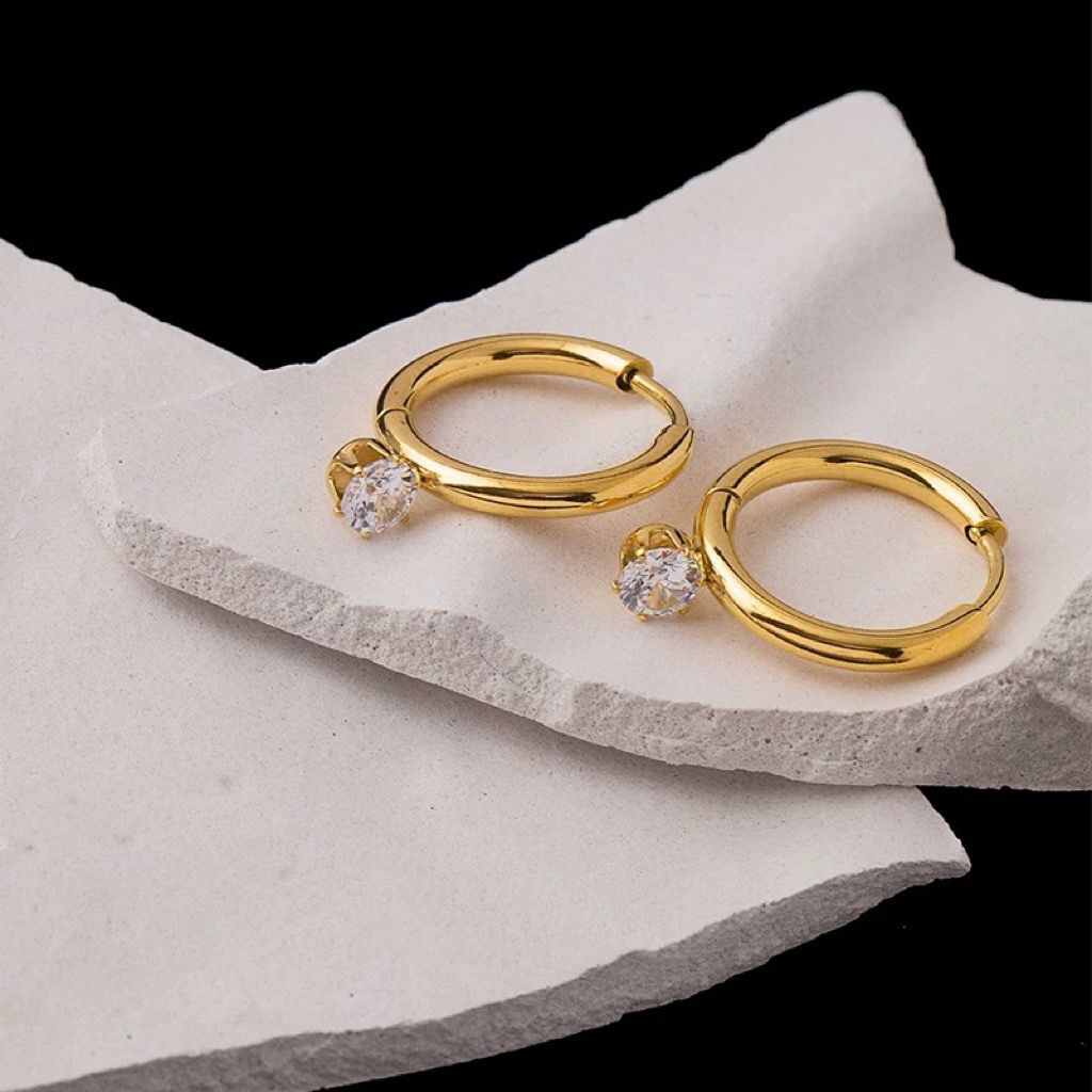 Anting Berlian Wanita - Emas Hypoallergenic Gantung, Aksesoris Mewah & Aman untuk Kulit - 我的商店
