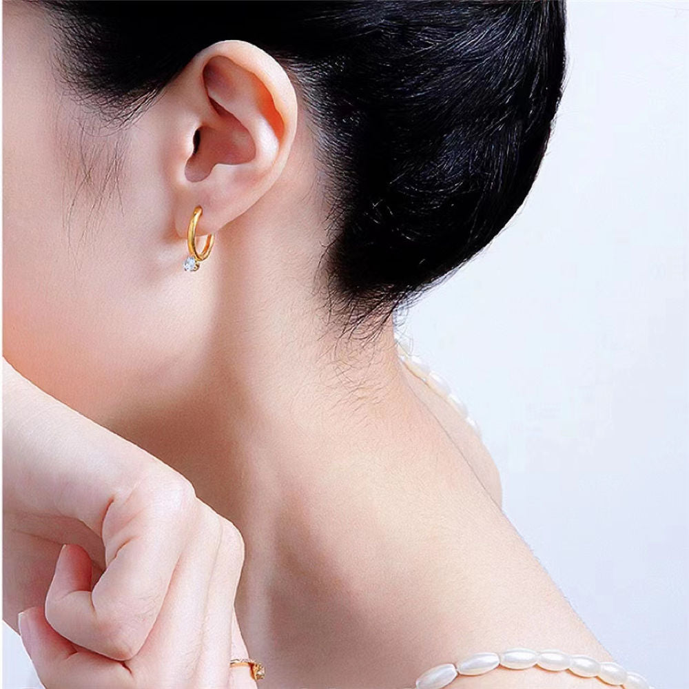 Anting Berlian Wanita - Emas Hypoallergenic Gantung, Aksesoris Mewah & Aman untuk Kulit - 我的商店