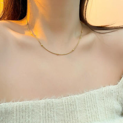 Kalung Wanita Manik Lapis Emas 18K - Stainless Steel, Sederhana, Terjangkau & Cocok untuk Keberuntungan! - 我的商店