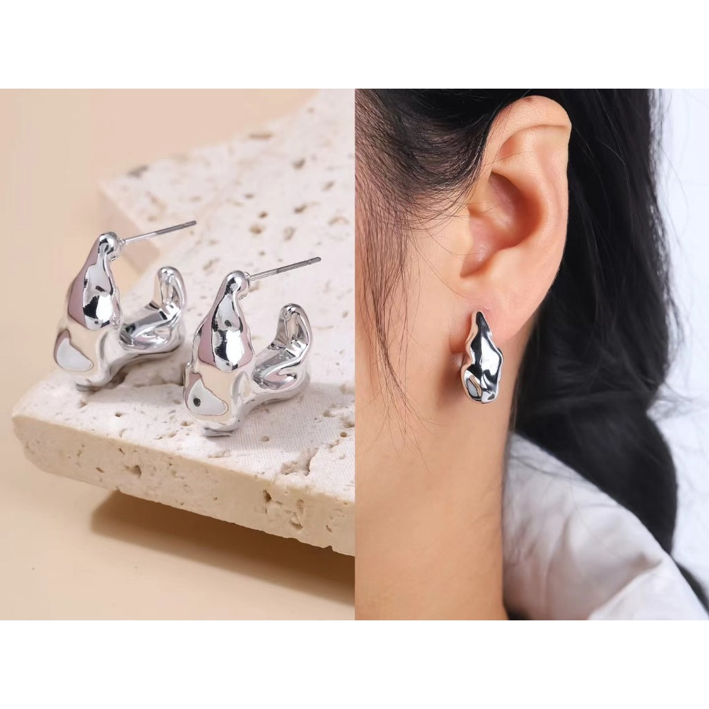 Anting hijab setengah bulat anting titanium  steel perhiasan anting sederhana - 我的商店