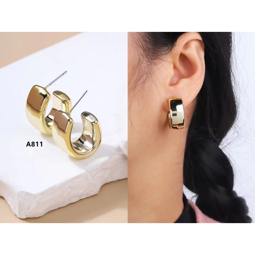 Anting hijab setengah bulat anting titanium  steel perhiasan anting sederhana - 我的商店