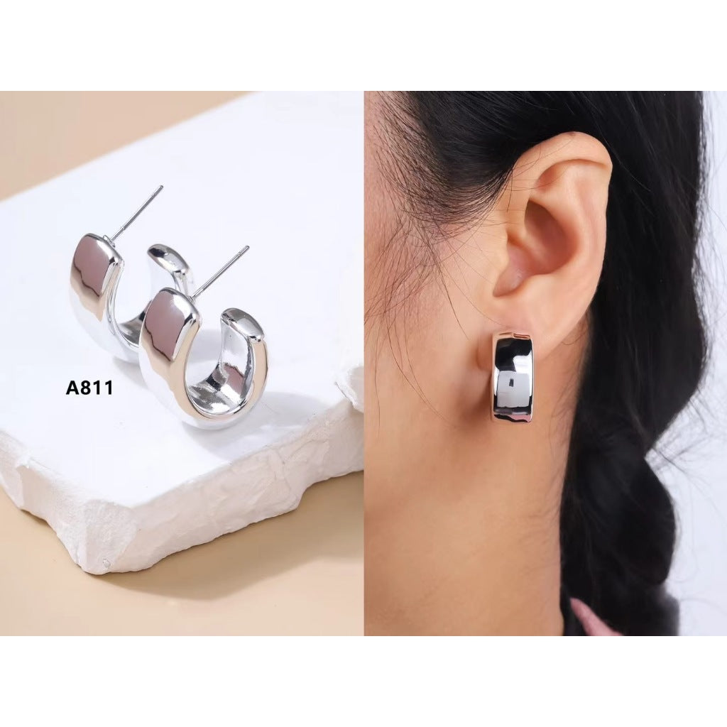 Anting hijab setengah bulat anting titanium  steel perhiasan anting sederhana - 我的商店