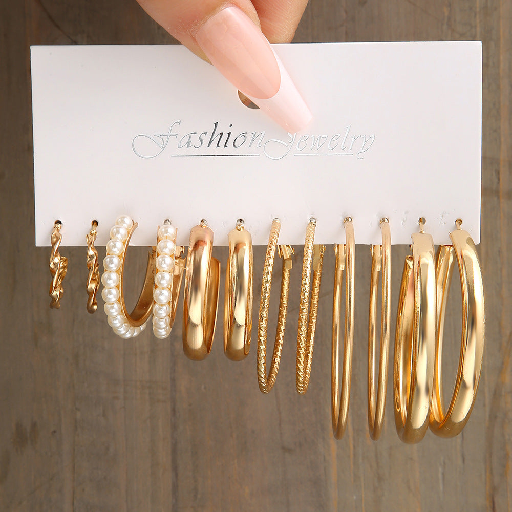 Set 6 Anting Wanita Elegan – Hoop Kotak, Mutiara & Hati Warna Emas & Perak perhiasandirect