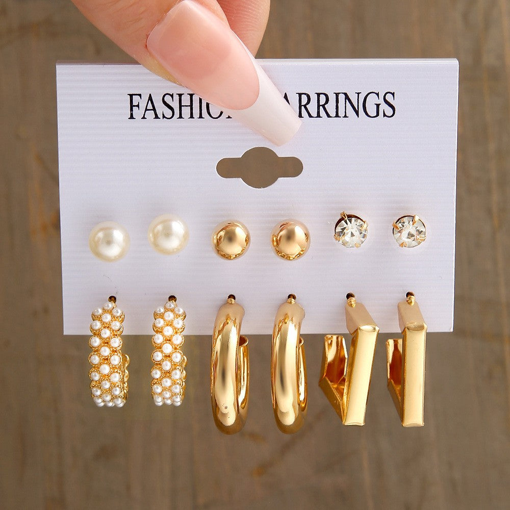 Set 6 Anting Wanita Elegan – Hoop Kotak, Mutiara & Hati Warna Emas & Perak perhiasandirect