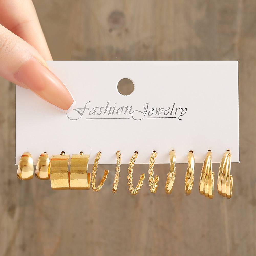 Set 6 Anting Wanita Elegan – Hoop Kotak, Mutiara & Hati Warna Emas & Perak perhiasandirect