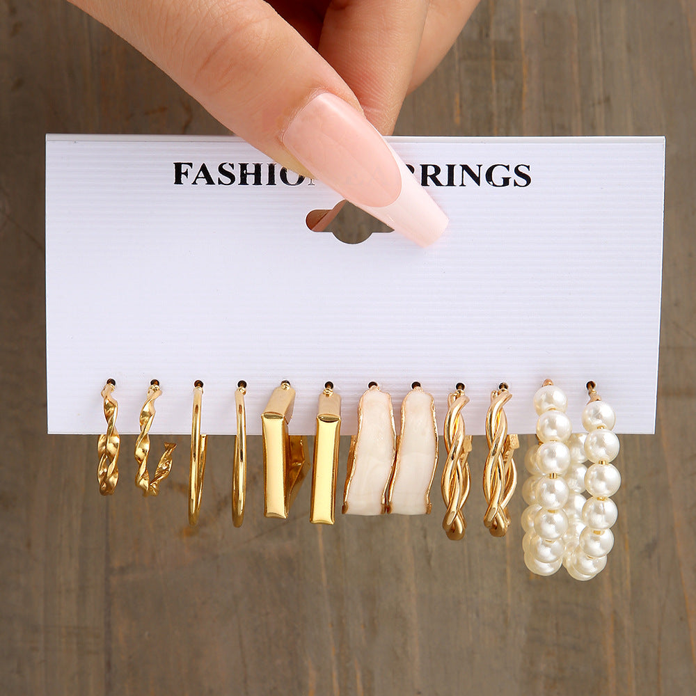Set 6 Anting Wanita Elegan – Hoop Kotak, Mutiara & Hati Warna Emas & Perak perhiasandirect