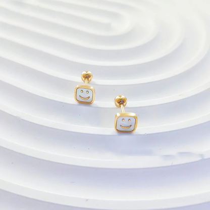 Anting Wajah Senyum Putih Baja Stainless perhiasandirect