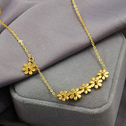 Kalung Wanita Liontin Bunga Daisy - Stainless Steel Lapis Emas, Tidak Kusam, Elegan & Trendi! - 我的商店