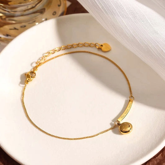 Gelang Kaki Senyum untuk Wanita – Perhiasan Vintage Stainless Steel Anti Karat - 我的商店