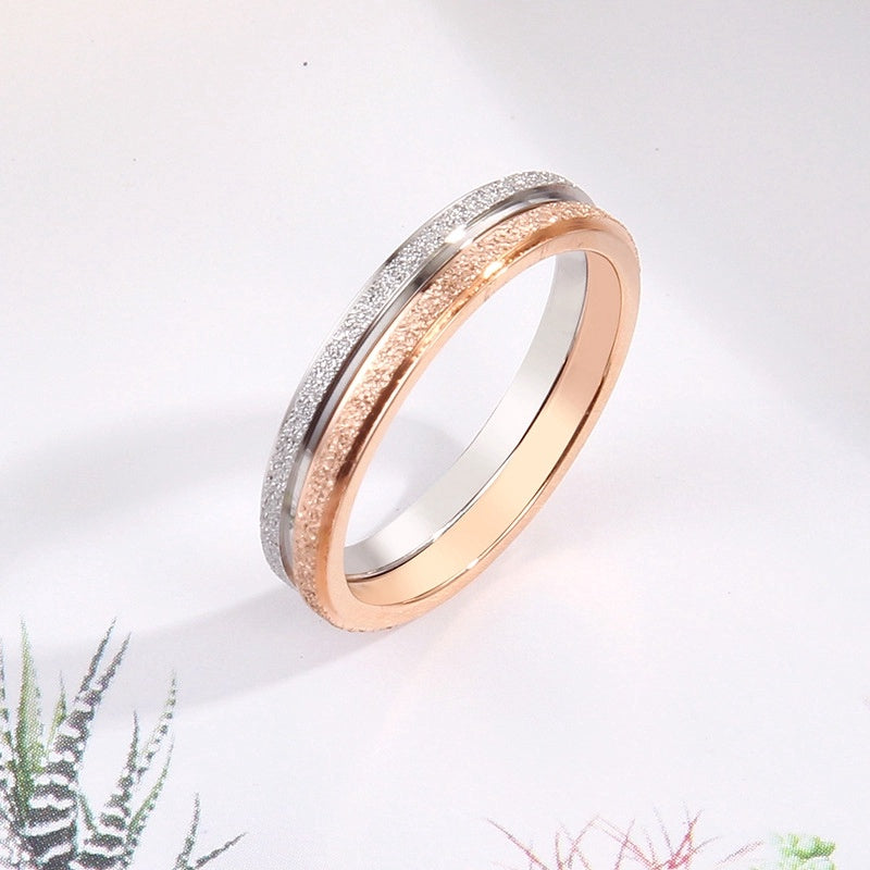 Cincin Wanita Classic Matte Frosted Sederhana - 18k Rose Gold & Stainless Steel | Perhiasan Pasangan Fashion Elegan - 我的商店