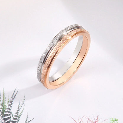 Cincin Wanita Classic Matte Frosted Sederhana - 18k Rose Gold & Stainless Steel | Perhiasan Pasangan Fashion Elegan - 我的商店