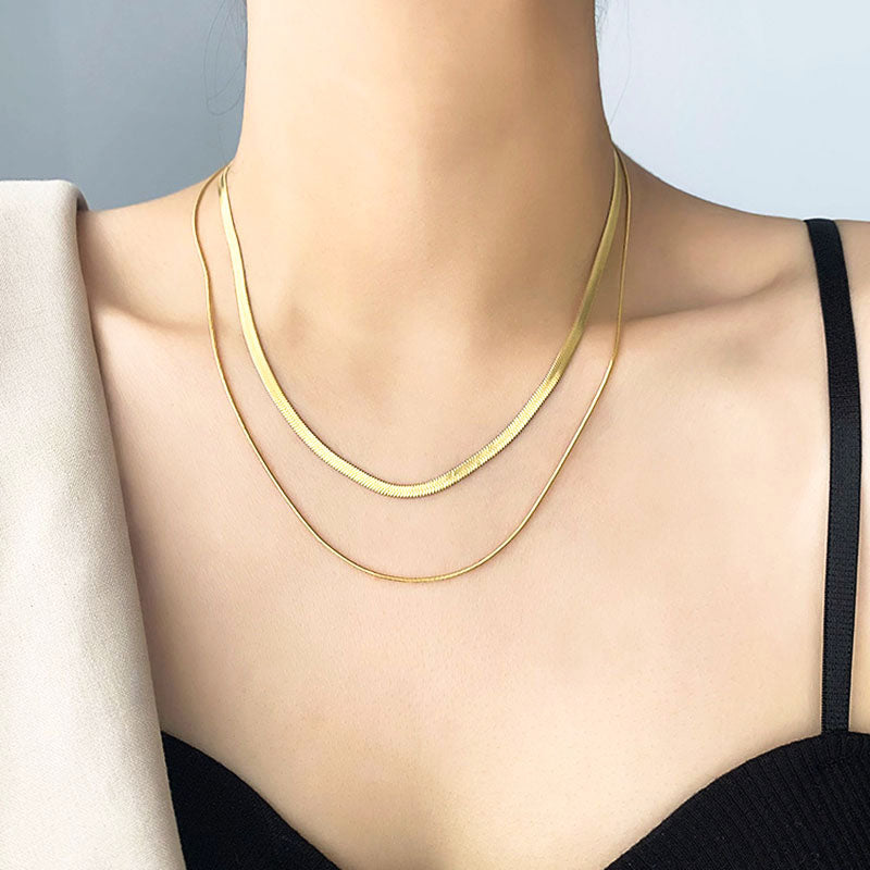 Kalung Wanita Double Layer Lapis Emas 18K - Stainless Steel, Elegan & Cocok untuk Prom dan Sehari-hari! - 我的商店