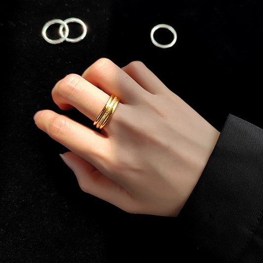 Cincin wanita anti karat stainless steel - 3pcs/set cincin emas tiga potong desain sederhana aksesoris Korea - 我的商店