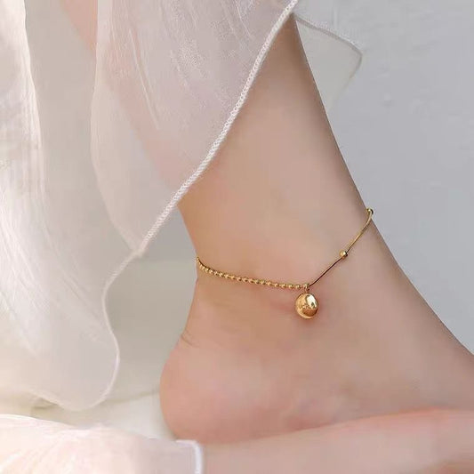 Gelang Kaki Pasangan - Manik & Rantai Emas Stainless Steel, Hadiah Romantis - 我的商店