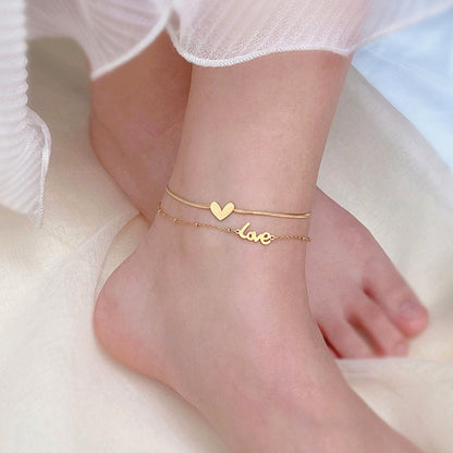Gelang Kaki Hati untuk Wanita - Rantai Emas Stainless Steel Anti Pudar | Aksesoris Fashion Elegan - 我的商店