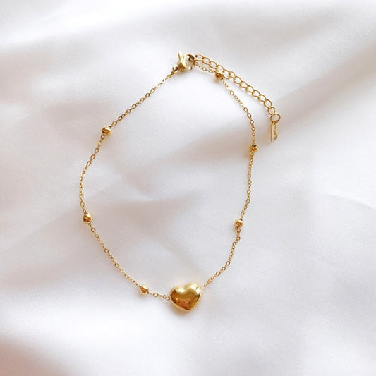 Gelang Kaki Manik Hati Wanita - Rantai Emas Stainless Steel Anti Kusam & Anti Pudar - 我的商店