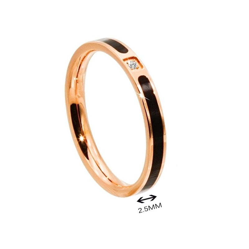 Cincin Pasangan Classic 1 Carat Single Diamond - 18K Rose Gold & Stainless Steel Anti Karat | Perhiasan Titanium Elegan - 我的商店