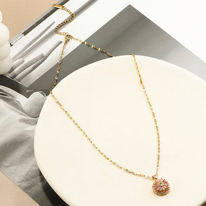 Kalung Emas untuk Wanita dengan Kristal Pink - Kwintas Vintage Pendant Stainless Steel | Aksesoris Perhiasan Elegan - 我的商店
