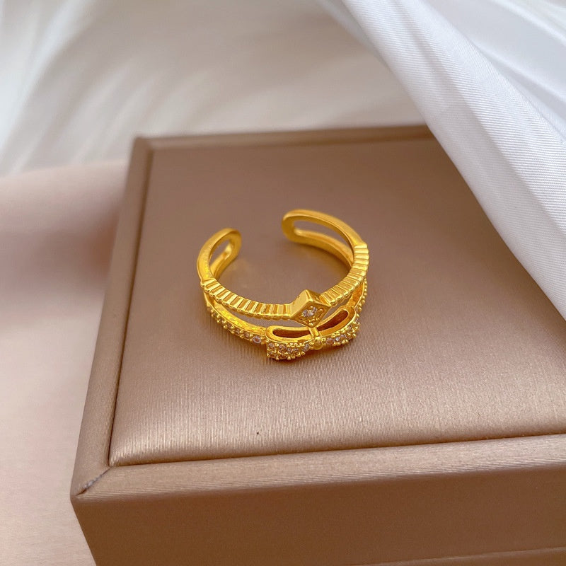 Cincin Kupu-Kupu Adjustable Wanita - Perhiasan Stainless Steel Emas Anti Kusam, Hadiah Spesial, Grosir Harga Terbaik - 我的商店