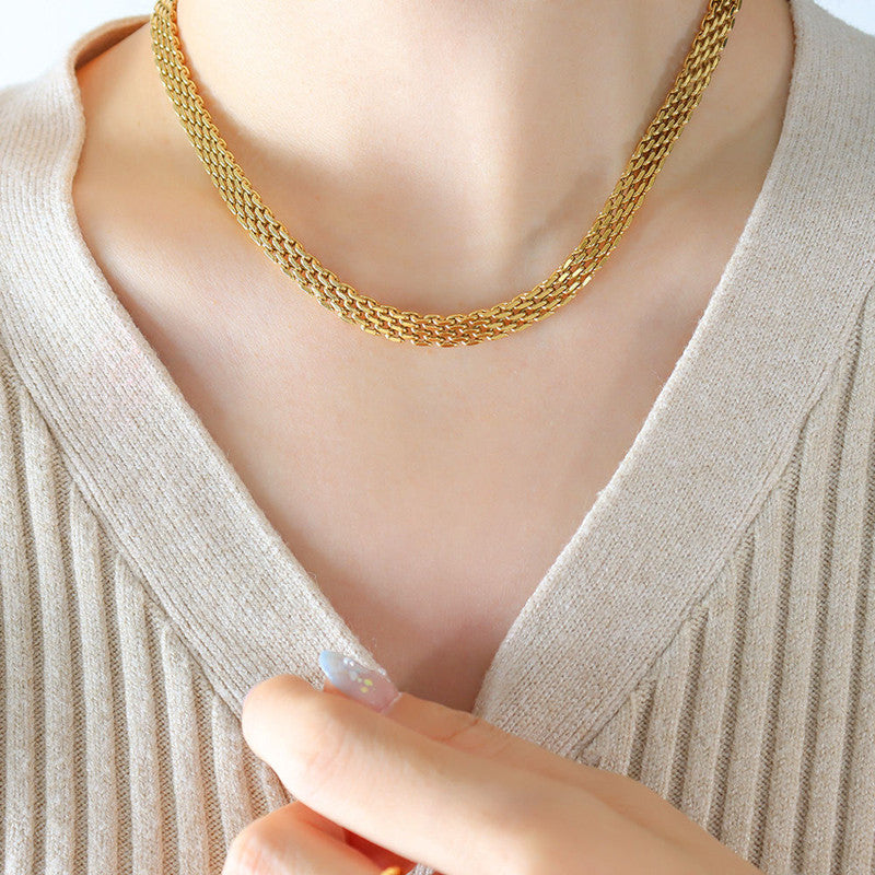 Kalung Rantai Lapis Emas 18k Wanita - Perhiasan Stainless Steel Elegan, Aksesoris Fashion Mewah, Hadiah Ulang Tahun untuk Pacar, Grosir Harga Terbaik - 我的商店
