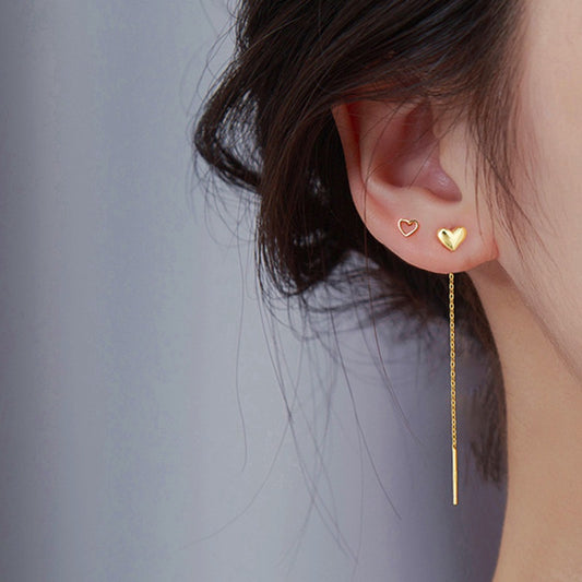 Anting Heart Ear Line Lapis Emas 18K - Hypoallergenic & Anti Karat untuk Wanita - 我的商店