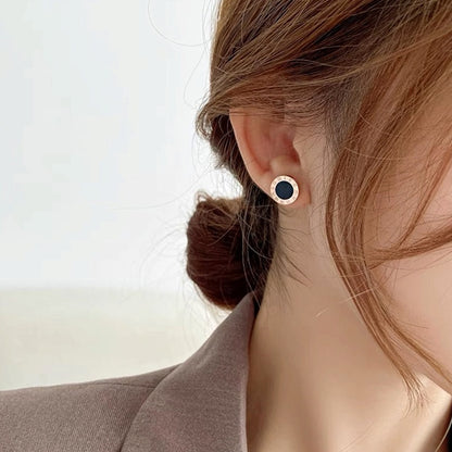 Hikaw Roman Hitam Wanita - Perhiasan Stainless Steel Elegan Anti Kusam, Aksesoris Fashion Hypoallergenic, Grosir Harga Terbaik - 我的商店
