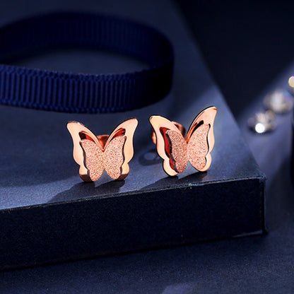 Anting Kupu-Kupu Emas 18K - Titanium Steel Anti Karat, Aksesoris Elegan Wanita - 我的商店