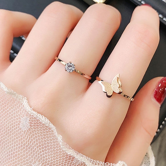 Cincin Wanita Stainless Steel - Lapis Emas, Tidak Kusam & Tidak Pudar, Elegan & Trendi! - 我的商店