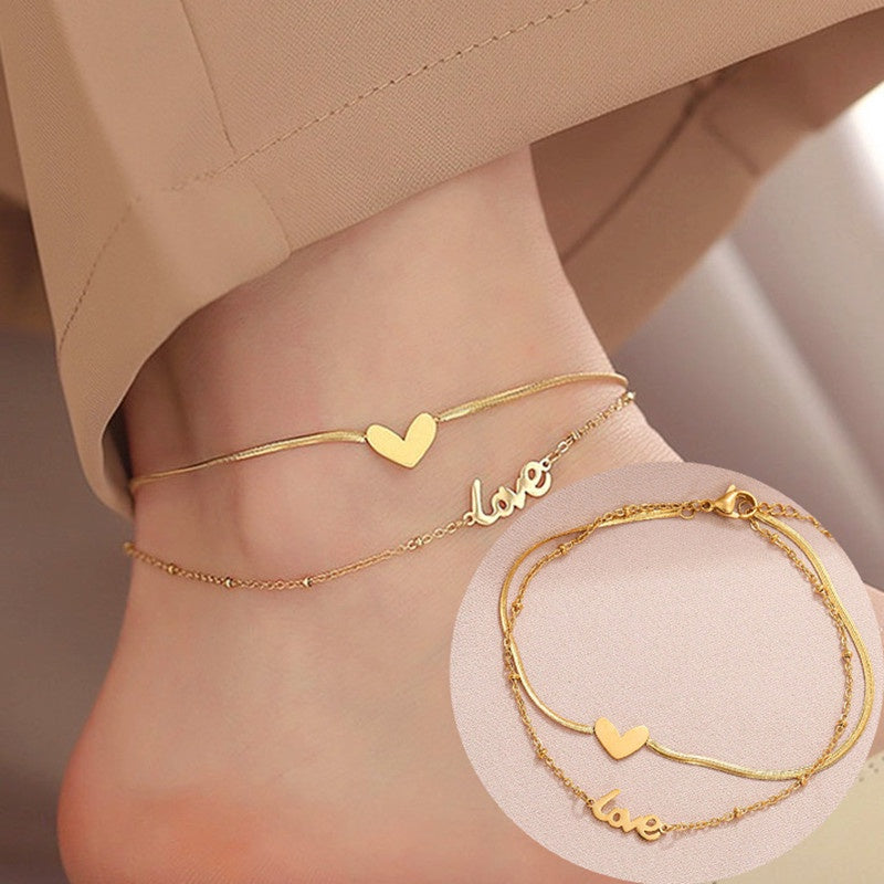 Gelang Kaki Wanita Vintage Liontin Hati - Stainless Steel, Tidak Kusam & Tidak Pudar, Elegan & Awet! - 我的商店