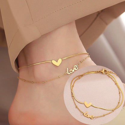 Gelang Kaki Wanita Vintage Liontin Hati - Stainless Steel, Tidak Kusam & Tidak Pudar, Elegan & Awet! - 我的商店