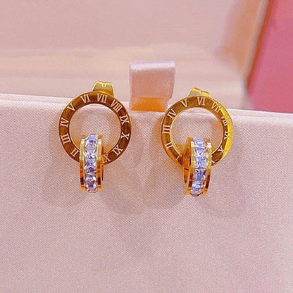 Anting Zirconia Roman Pembawa Keberuntungan - Emas Hypoallergenic Stainless Steel untuk Wanita - 我的商店