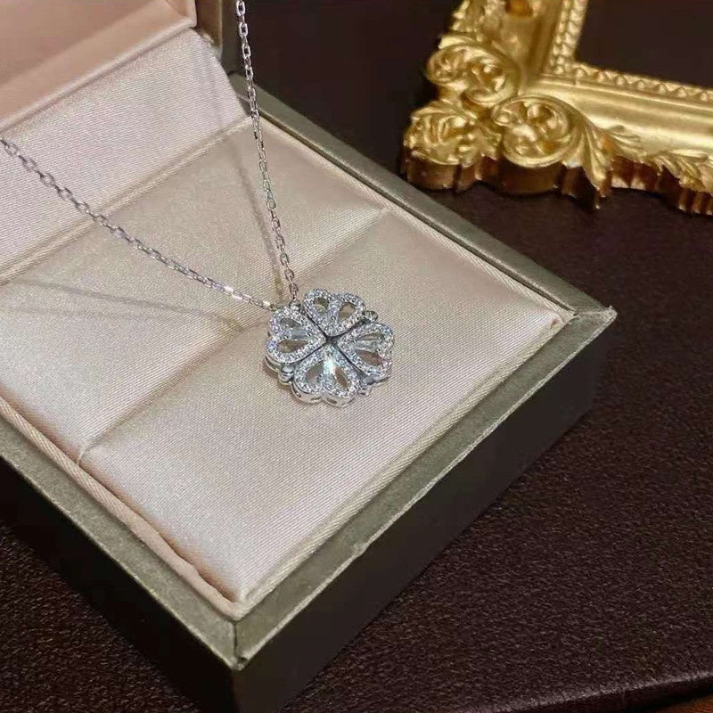 Kalung Korea Clover Hati 18k Wanita - Perhiasan Stainless Steel Berlian, 2 Cara Pakai Elegan, Grosir Harga Terbaik - 我的商店