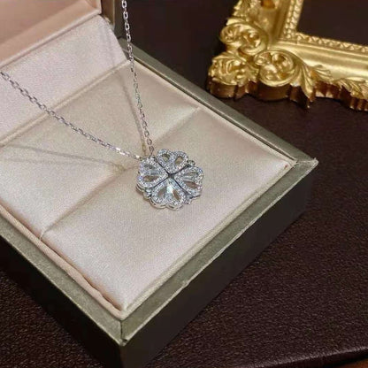 Kalung Korea Clover Hati 18k Wanita - Perhiasan Stainless Steel Berlian, 2 Cara Pakai Elegan, Grosir Harga Terbaik - 我的商店