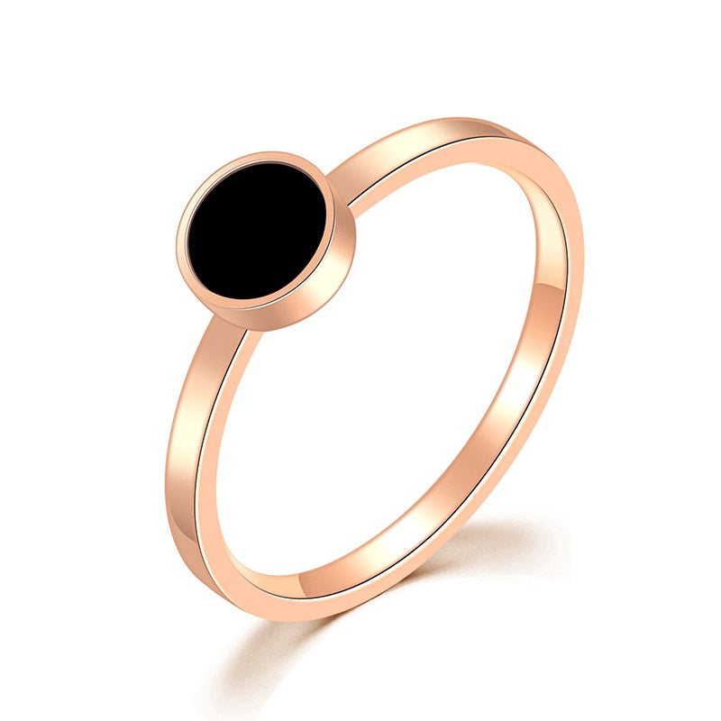 Cincin Pasangan Emas Mawar 18K - Titanium Steel Hitam Bulat, Anti Karat, Elegan & Cocok untuk Setiap Acara! - 我的商店