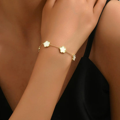 Gelang Daun Semanggi Wanita - Rantai Emas Stainless Anti Kusam, Aksesoris Perhiasan Elegan - 我的商店
