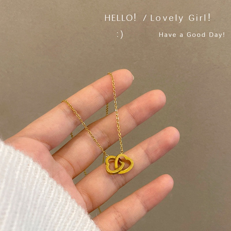 Kalung Liontin Hati Ganda Berlapis Emas 18K – Perhiasan Rantai Klavikula Gaya Korea Simpe - 我的商店