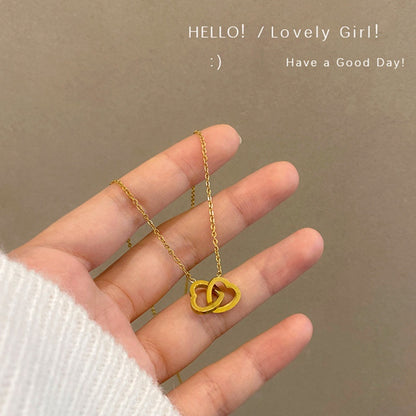 Kalung Liontin Hati Ganda Berlapis Emas 18K – Perhiasan Rantai Klavikula Gaya Korea Simpe - 我的商店