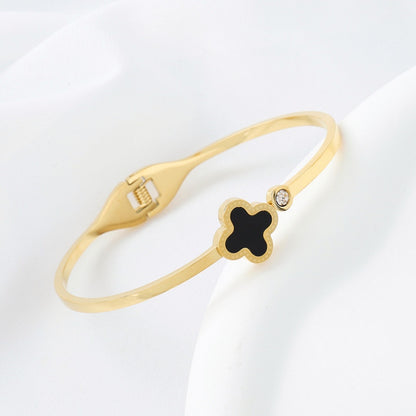 Wanita antik berkata kalung Four Leaf Clover  Liontin Berlian - Baja Tahan Karat Lapis Emas, tidak kusam, elegan dan modis! - 我的商店