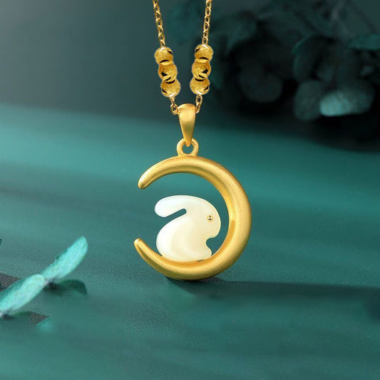 Kalung Lucky Gold Titanium Steel Moon Rabbit untuk Wanita - Kwintas Anti Pudar | Aksesoris Fashion Hadiah Elegan - 我的商店